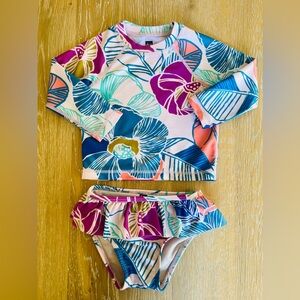 🌺💙TEA COLLECTION GIRLS FLORAL 2PIECE SWIMSUIT & RASHGUARD 9-12M